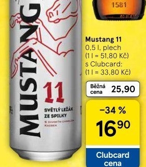 Pivo světlý ležák Mustang 11° Ostravar