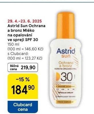 Mléko na opalování ve spreji OF 30 Ochrana a bronz Astrid Sun