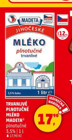 Trvanlivé plnotučné mléko Madeta