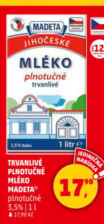 Mléko trvanlivé Jihočeské Madeta - 3,5% plnotučné