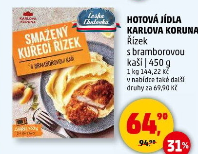 Smažený kuřecí řízek s kaší Karlova Koruna