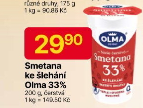 Smetana ke šlehání Olma 33%