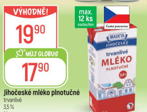 Mléko trvanlivé Jihočeské Madeta - 3,5% plnotučné