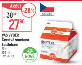 Čerstvá smetana ke šlehání 33 % Váš Výběr