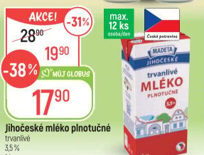 Mléko trvanlivé Jihočeské Madeta - 3,5% plnotučné