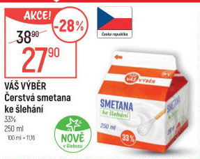 Čerstvá smetana ke šlehání 33 % Váš Výběr