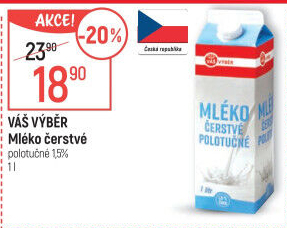 Mléko čerstvé Váš Výběr- 1,5% polotučné