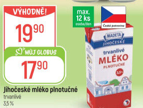 Mléko trvanlivé Jihočeské Madeta - 3,5% plnotučné