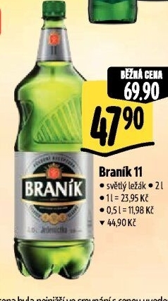 Pivo světlý ležák 11° Jedenáctka Braník