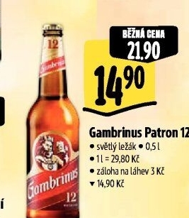 Pivo světlý ležák 12° Patron Gambrinus