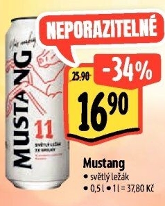 Pivo světlý ležák Mustang 11° Ostravar