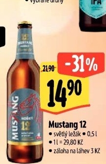 Pivo světlý ležák Mustang Hořký 12° Ostravar