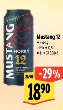 Pivo světlý ležák Mustang Hořký 12° Ostravar