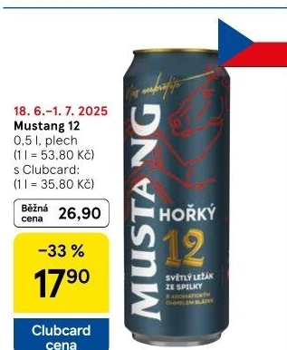 Pivo světlý ležák Mustang Hořký 12° Ostravar