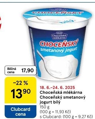 Bílý jogurt smetanový Choceňský