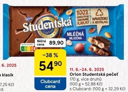 Čokoláda Studentská pečeť Orion