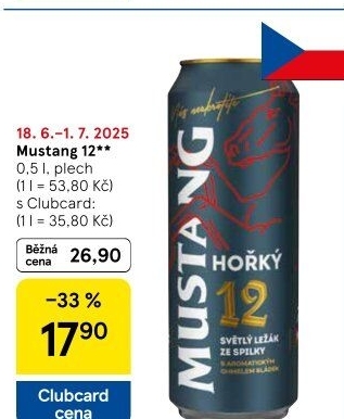 Pivo světlý ležák Mustang Hořký 12° Ostravar