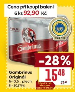Pivo světlé výčepní Originál 10° Gambrinus