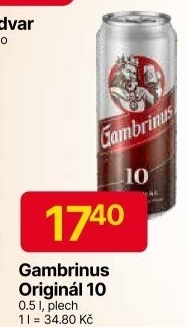 Pivo světlé výčepní Originál 10° Gambrinus