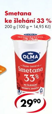 Smetana ke šlehání Olma 33%