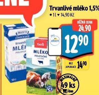 Mléko trvanlivé Jihočeské Madeta - 1,5% polotučné