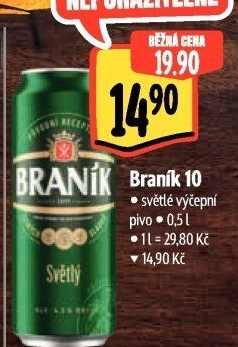 Pivo světlé výčepní 10° Braník
