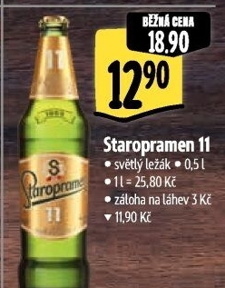 Pivo světlý ležák 11° Staropramen