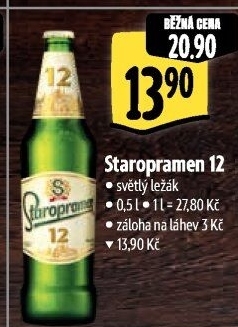 Pivo světlý ležák 12° Staropramen