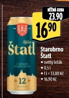 Pivo světlý ležák 12° Štatl Starobrno