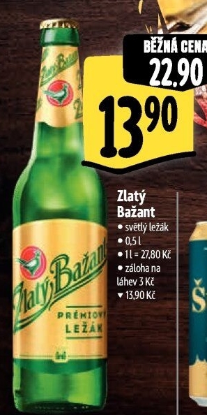 Pivo světlý ležák 12° Zlatý Bažant