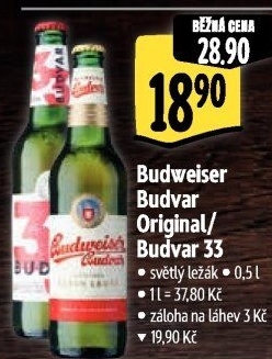Pivo světlý ležák 33 Budweiser Budvar