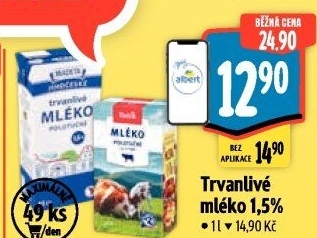 Mléko trvanlivé Jihočeské Madeta - 1,5% polotučné