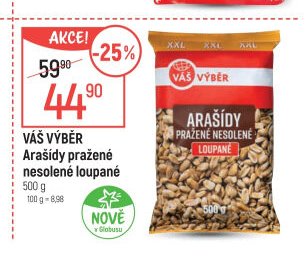 Váš výběr Arašídy pražené nesolené loupané