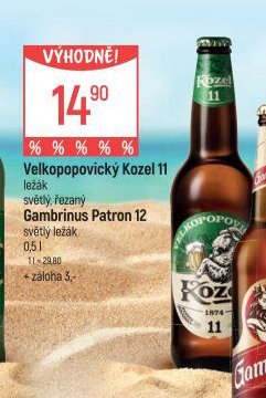 Velkopopovický Kozel 11, světlý, řezaný 0,5l