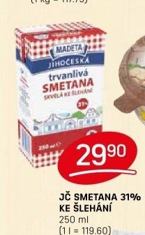 Smetana ke šlehání trvanlivá Jihočeská Madeta 31%