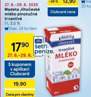 Mléko trvanlivé Jihočeské Madeta - 3,5% plnotučné