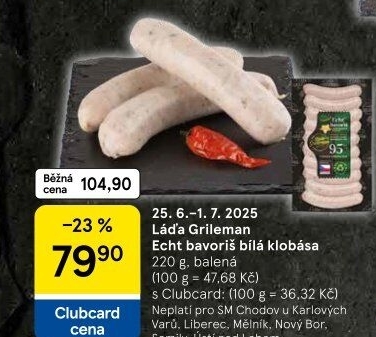 Klobásy Echt Bavoriš Láďa Grileman Kostelecké uzeniny