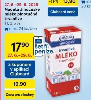 Mléko trvanlivé Jihočeské Madeta - 3,5% plnotučné