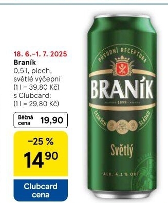 Pivo světlé výčepní 10° Braník