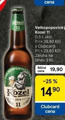 Pivo světlý ležák 11° Medium Velkopopovický Kozel