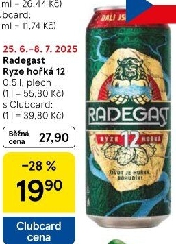 Pivo světlý ležák 12° Ryze hořká Radegast