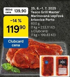Vepřová krkovice marinovaná bez kosti Porto Grill Master Tesco