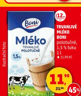 Mléko trvanlivé Boni - 1,5% polotučné
