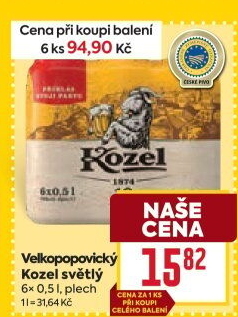 Pivo světlé výčepní 10°Velkopopovický Kozel