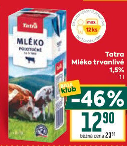 Mléko trvanlivé Tatra - 1,5% polotučné