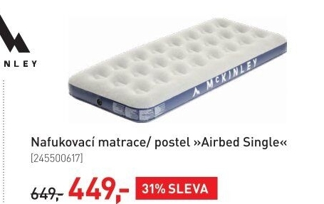 Nafukovací jednolůžková postel McKINLEY