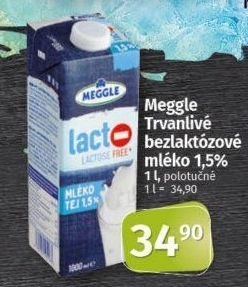 Mléko trvanlivé bez laktózy Meggle - 1,5% polotučné