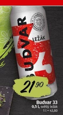 Pivo světlý ležák 33 Budweiser Budvar
