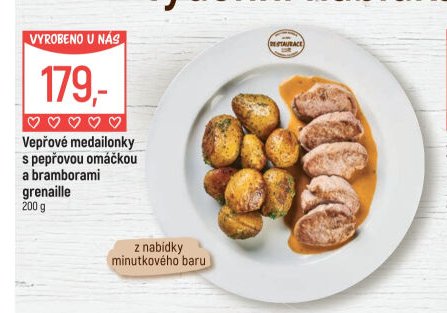 Vepřové medailonky s pepřovou omáčkou a bramborami grenaille