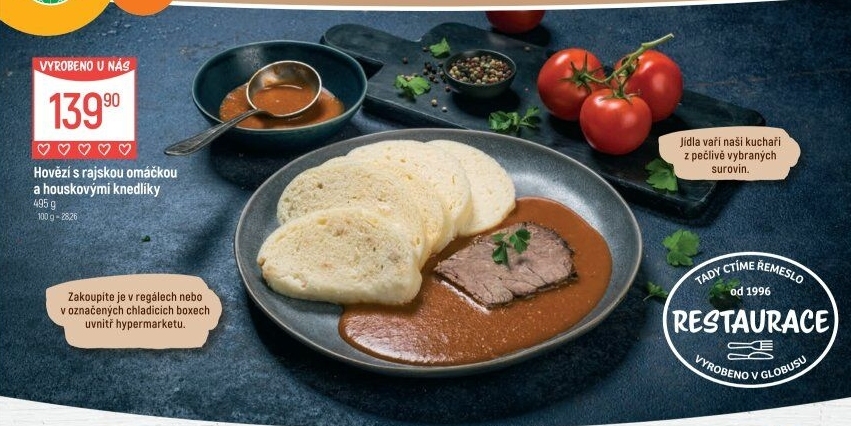 Omáčka rajská s hovězím masem a knedlíky Globus